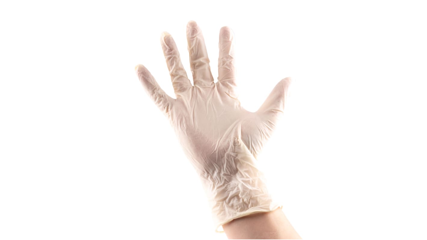 BM Polyco Finex Natural Colour Powder-Free Latex Disposable Gloves, Size 8.5, Large, 100 per Pack