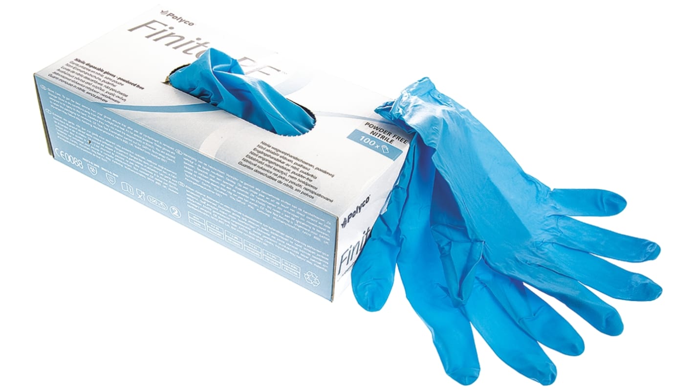 RS PRO Chemikalien Einweghandschuhe aus Nitril puderfrei, lebensmittelecht blau, EN374-2, EN374-3 Größe 8,5, L, 100