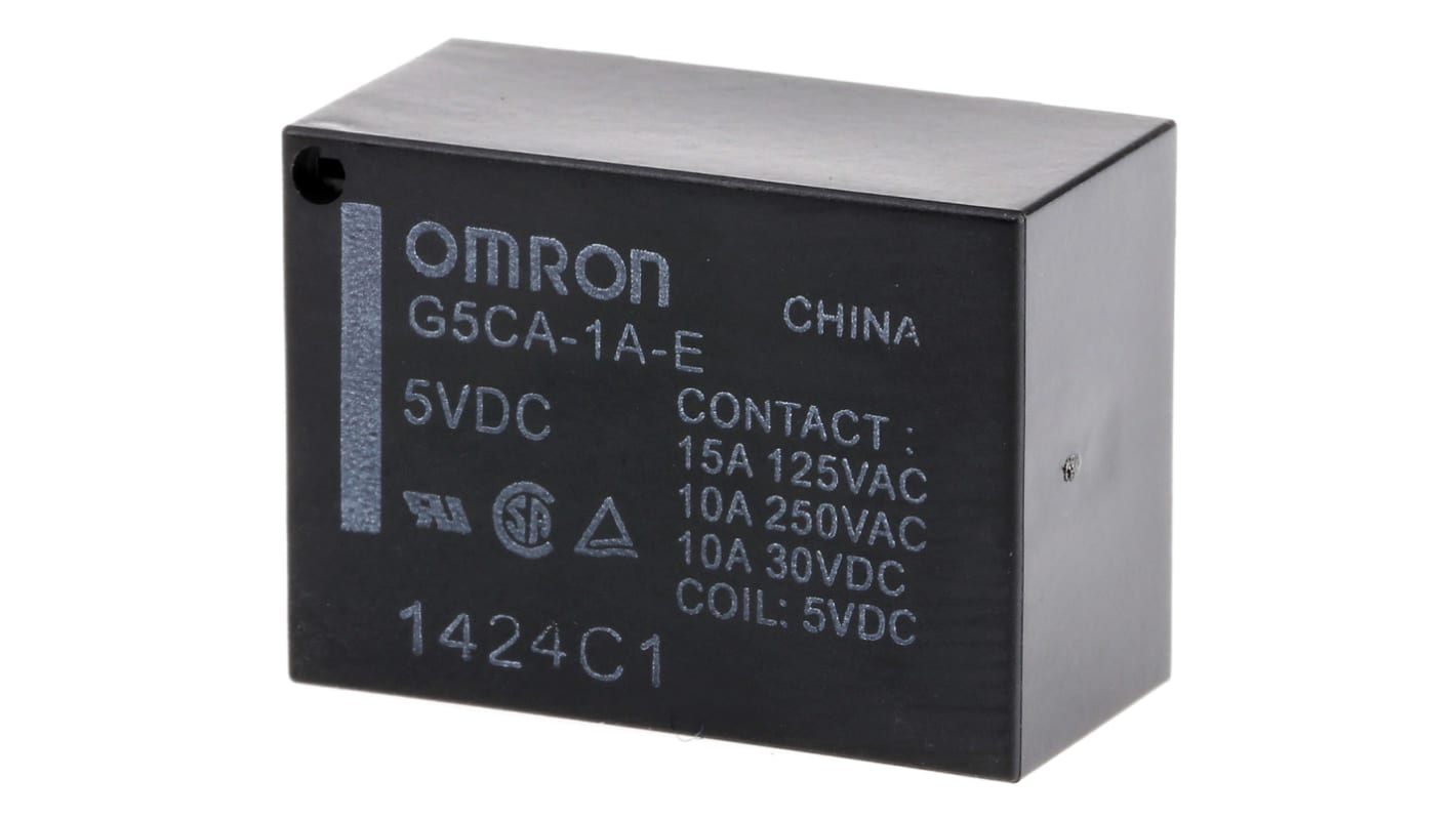 Omron PCB Mount Power Relay, 5V dc Coil, 15A Switching Current, SPST