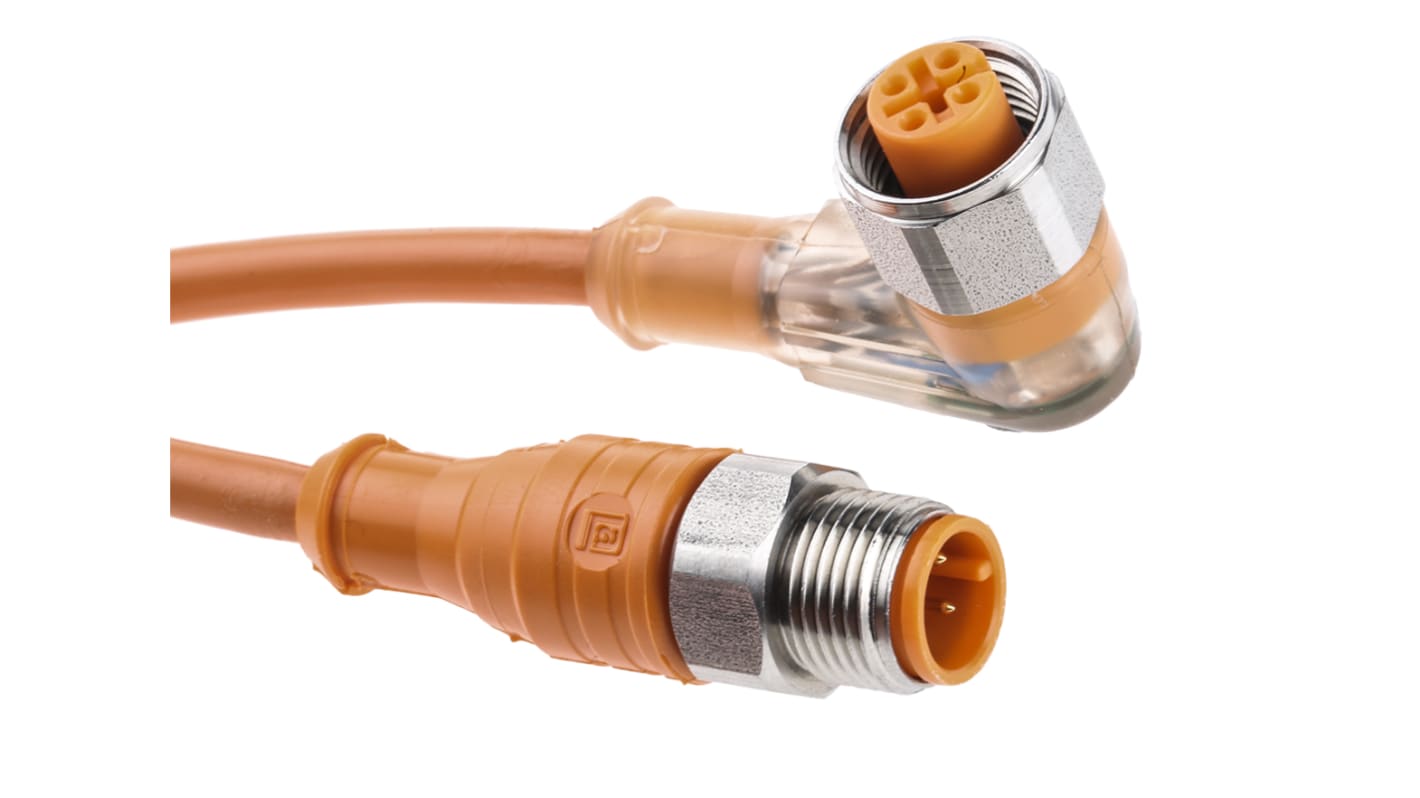 Lumberg Automation 4芯传感器执行器电缆, M12转M12, 5m长, PVC橙色护套 28720 PRST 4-PRKWT/LED P 4-07/5 M