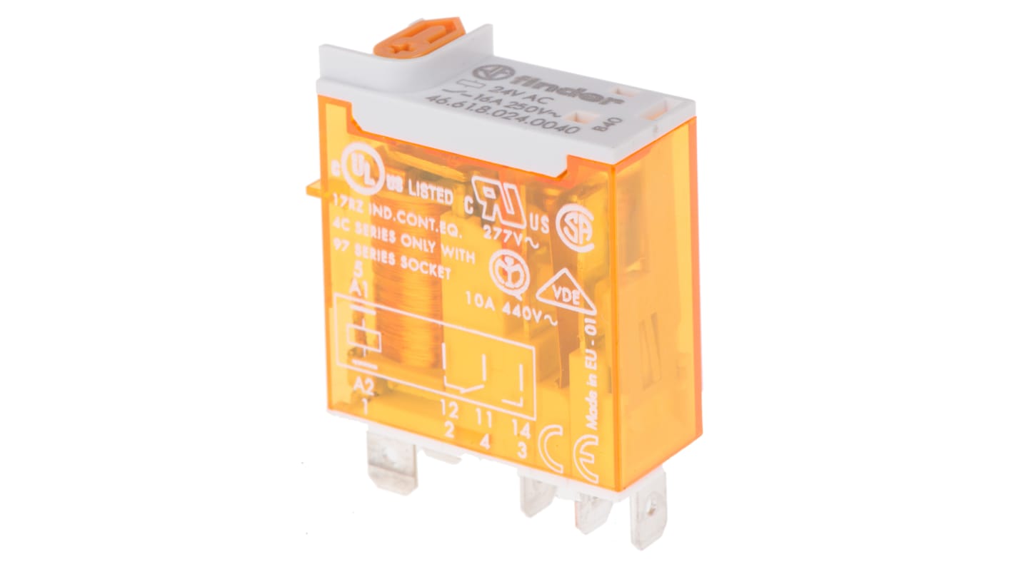 Relais de puissance Finder 46 Series, 1 RT, bobine 24V c.a. Enfichable 1.2W