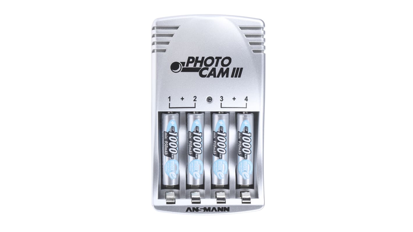 Ansmann Photocam III Battery Charger For NiCd, NiMH AA, AAA with EU plug, Batteries Included