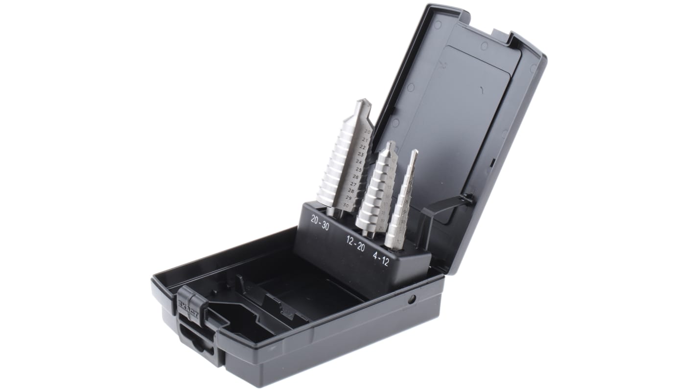 EXACT 3-Piece Step Drill Bit Set for Metal, 30mm Max, 4mm Min, HSS Bits