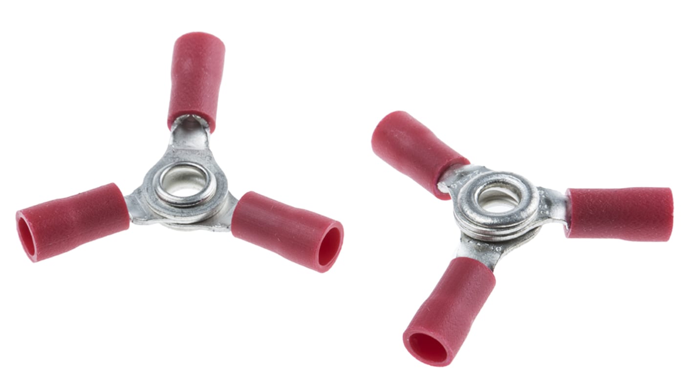 RS PRO Insulated Ring Terminal, 4 mm, #8 Stud Size, 0.5mm² to 1.5mm² Wire Size, Red