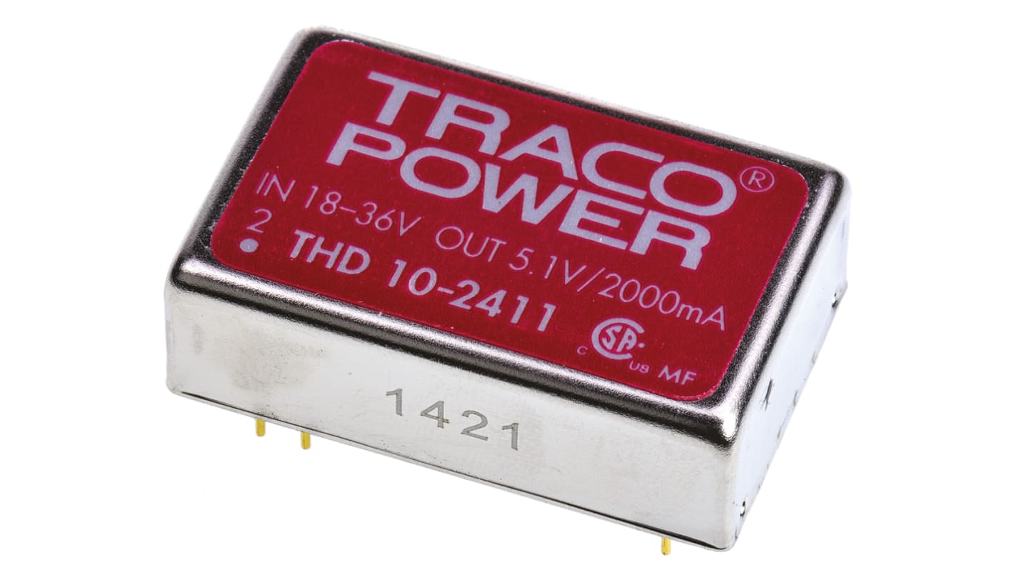 TRACOPOWER THD 10 DC/DC-Wandler 10W 24 V dc IN, 5V dc OUT / 2A Durchsteckmontage 1.5kV dc isoliert