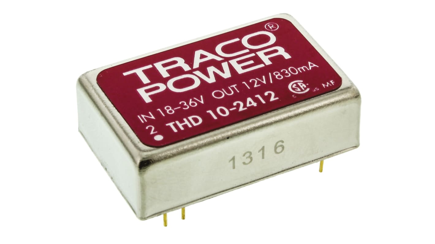 TRACOPOWER THD 10 DC/DC-Wandler 10W 24 V dc IN, 12V dc OUT / 830mA Durchsteckmontage 1.5kV dc isoliert