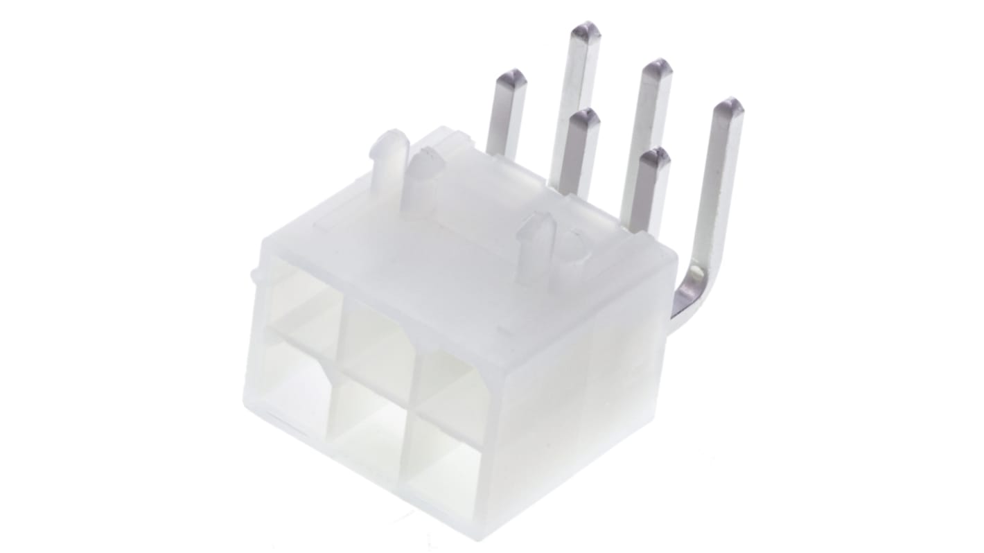 Conector macho para PCB Ángulo de 90° Molex serie Mini-Fit Jr. de 6 vías, 2 filas, paso 4.2mm, para soldar, Montaje en