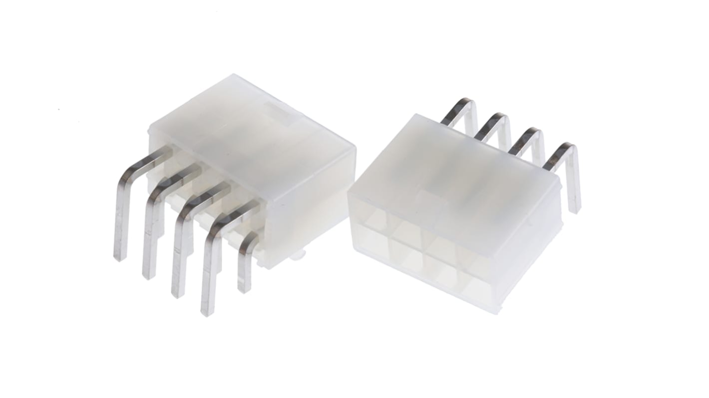 Molex Mini-Fit Jr. Series Right Angle Through Hole PCB Header, 8 Contact(s), 4.2mm Pitch, 2 Row(s), Shrouded