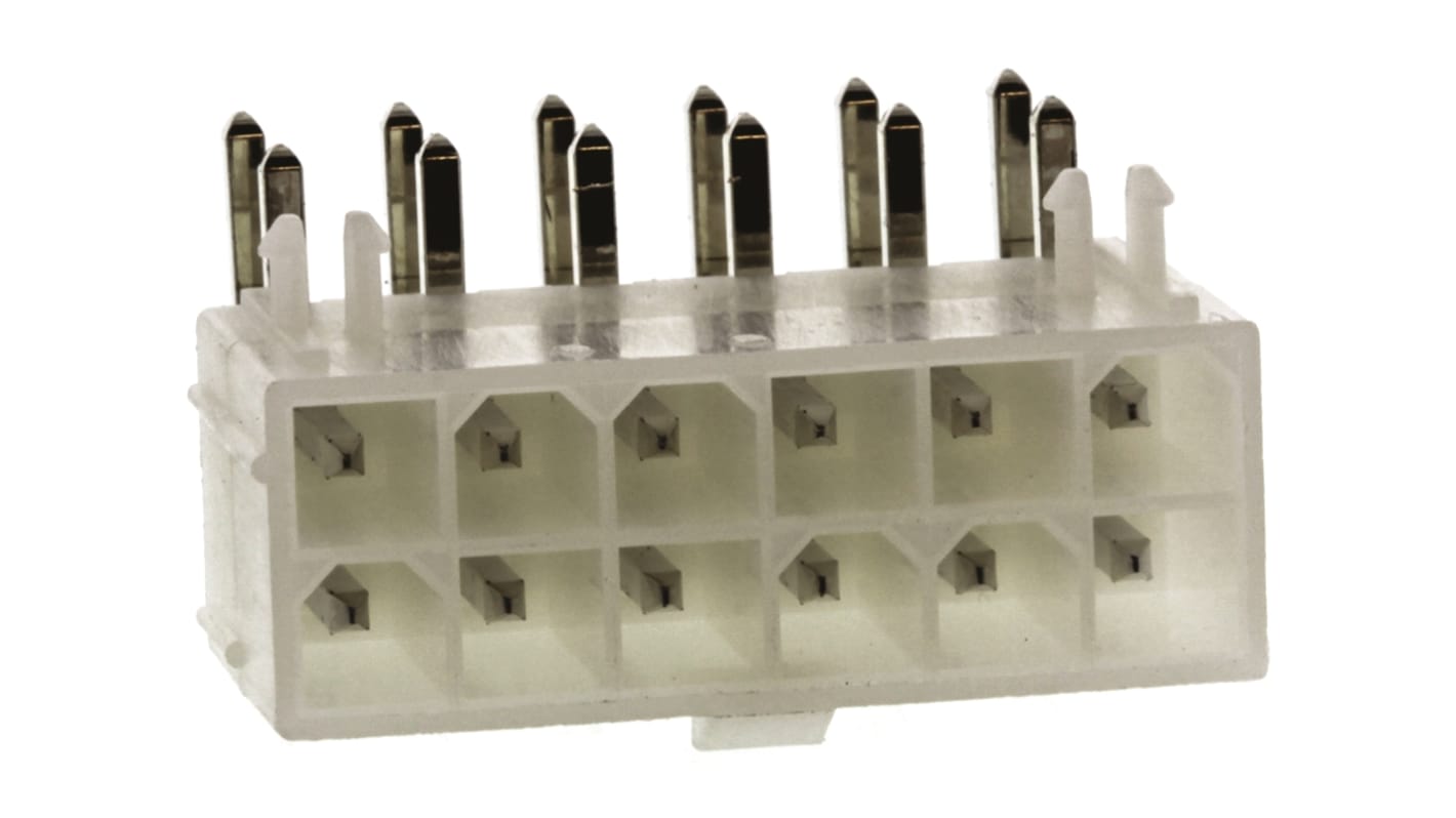 Molex Mini-Fit Jr. Series Right Angle Through Hole PCB Header, 12 Contact(s), 4.2mm Pitch, 2 Row(s), Shrouded