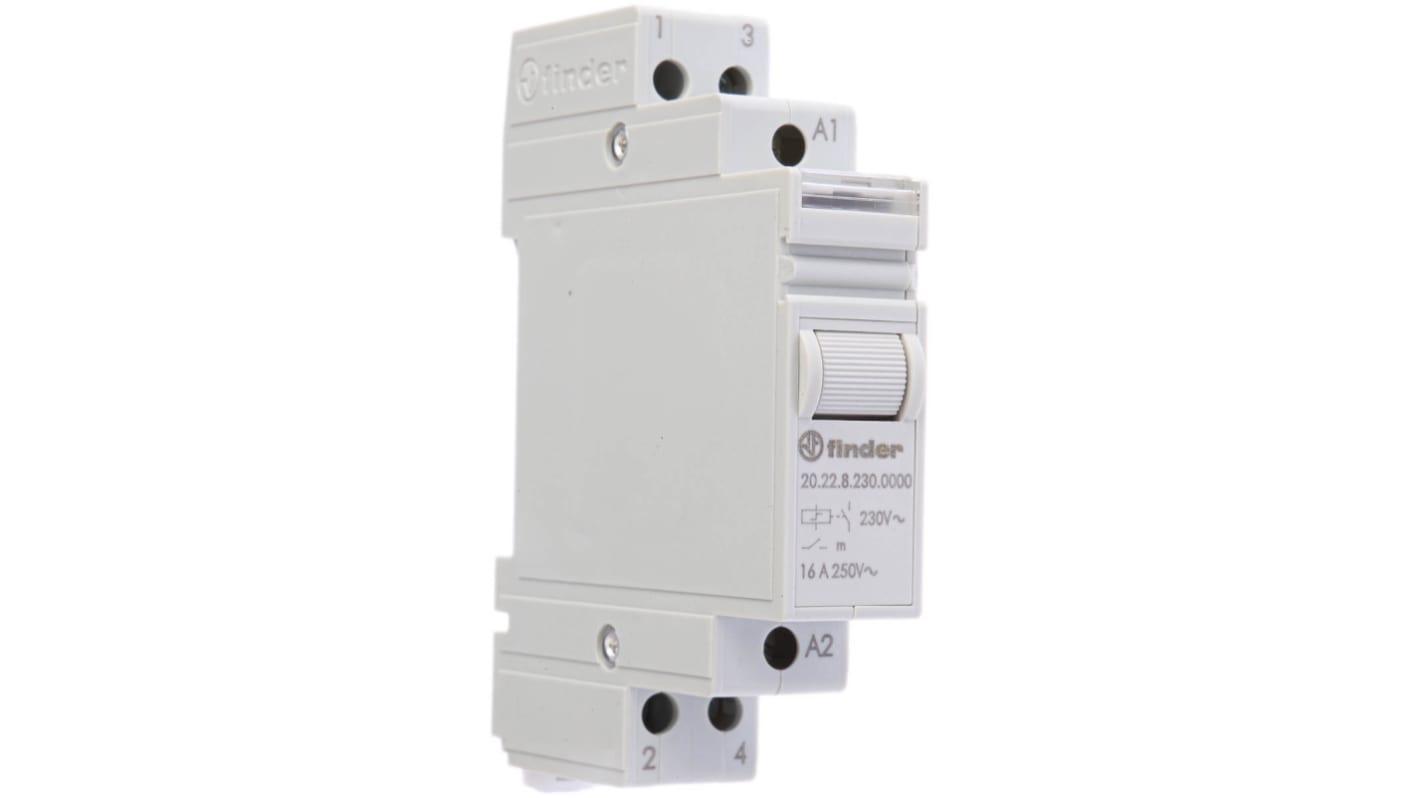 Finder DIN Rail Latching Modular Step Relay, 230V ac Coil, 16A Switching Current, DPST