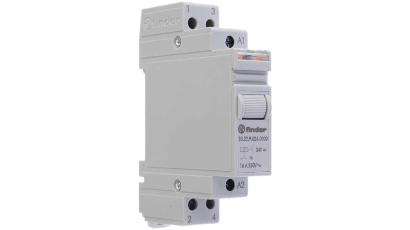 Finder DIN Rail Latching Modular Step Relay, 24V dc Coil, 16A Switching Current, DPST