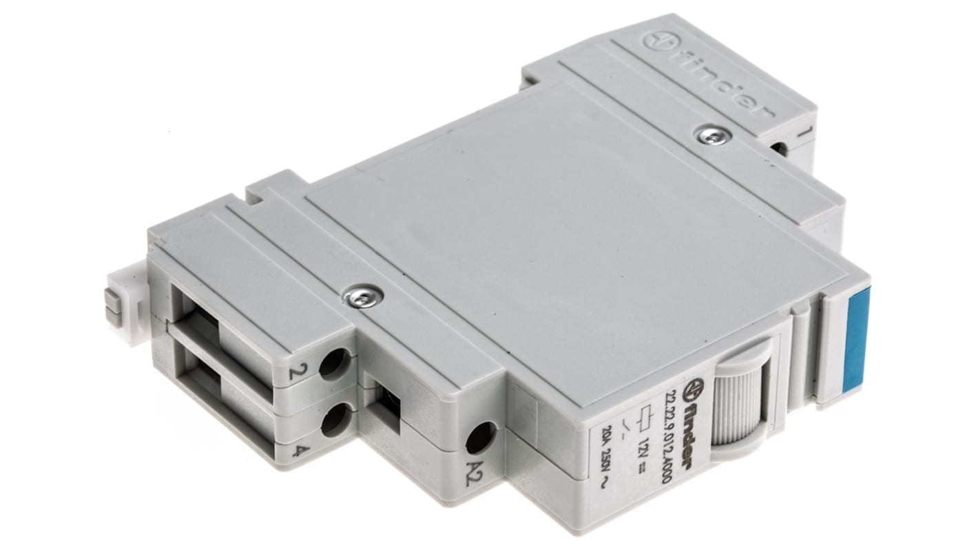 Finder DIN Rail Power Relay, 12V dc Coil, 20A Switching Current, DPST