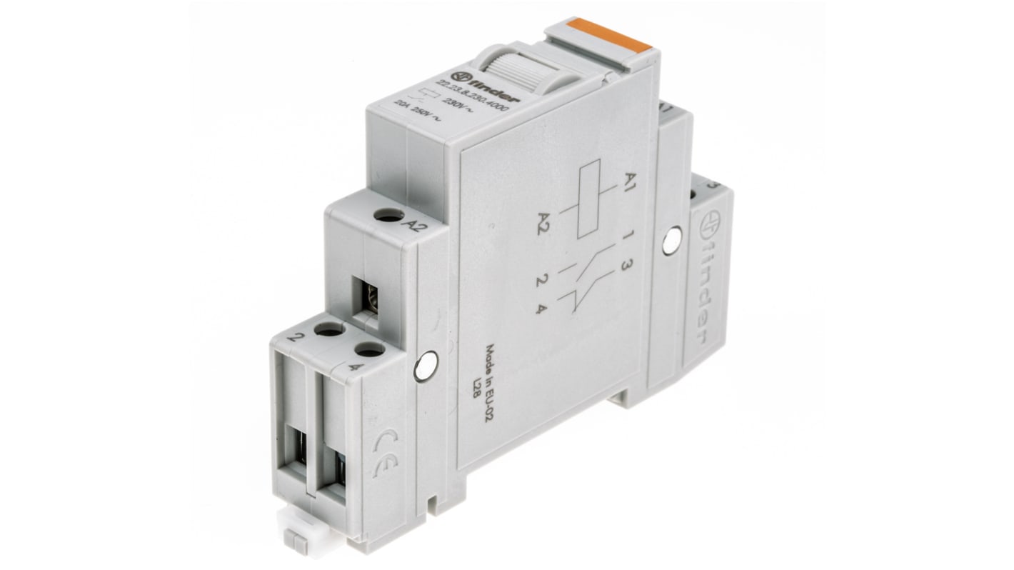 Finder DIN Rail Power Relay, 230V ac Coil, 20A Switching Current, SPST-NC, SPST-NO