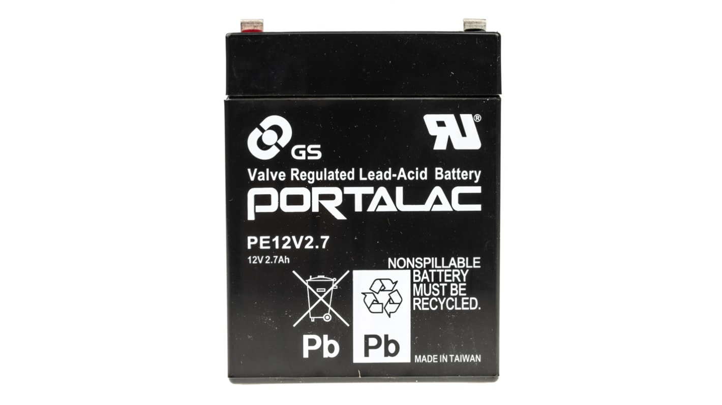 Yuasa PE2.7-12 / NP2.7-12, 12V Forseglet blysyrebatteri, AGM Type, 2.7Ah