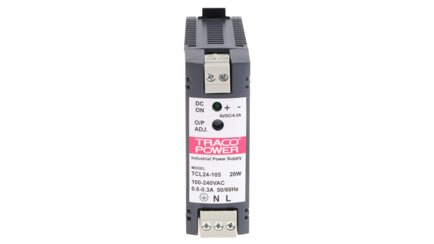 TRACOPOWER TCL Switch Mode DIN Rail Power Supply, 85 → 264V ac ac, dc Input, 5V dc dc Output, 4A Output, 20W