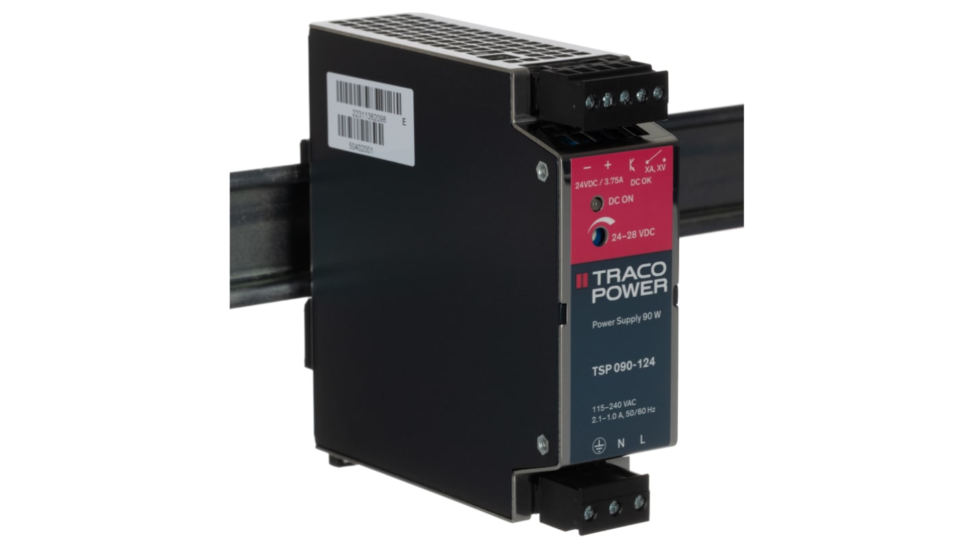 TRACOPOWER TSP Getaktet DIN-Schienen Netzteil 90W, 85 → 264V ac, 24V dc / 3.75A