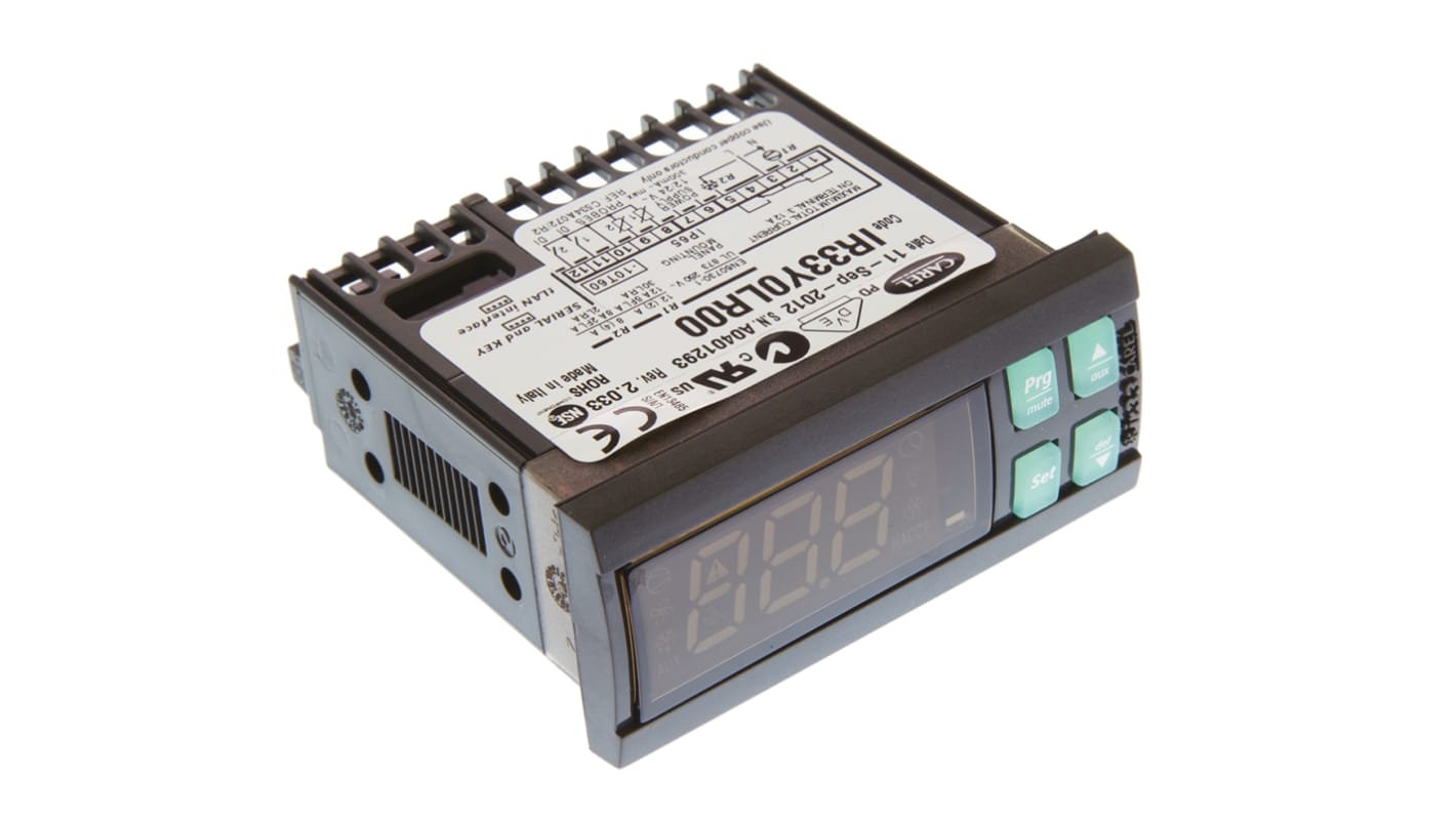 Controlador de temperatura ON/OFF Carel serie IR33, 76.2 x 34.2mm, 12 → 24 Vac Termopar de tipo K