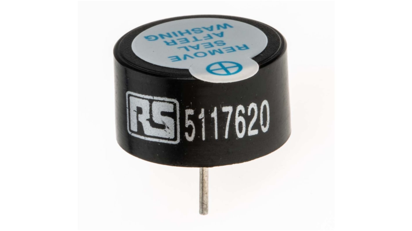 RS PRO Piezo Buzzer Dauerton, 80dB, Durchsteckmontage, 3 → 16 V dc, 3V dc→16V dc, Intern, ø 13.8mm, 13.8 (Dia.)