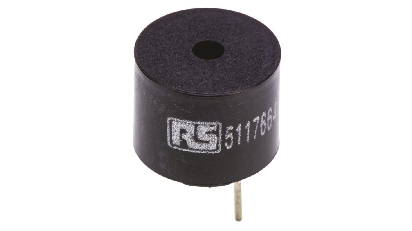 RS PRO 85dB PCB Mount Continuous Internal Magnetic Buzzer Component, 12 (Dia.) x 9.5mm, 8V dc Min, 16V dc Max