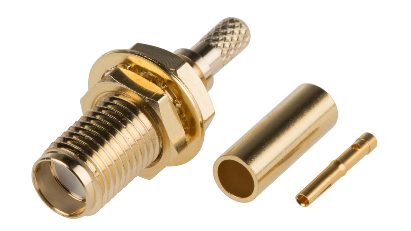 TE Connectivity, jack Panel Mount SMA Connector, 50Ω, Crimp Termination, Straight Body