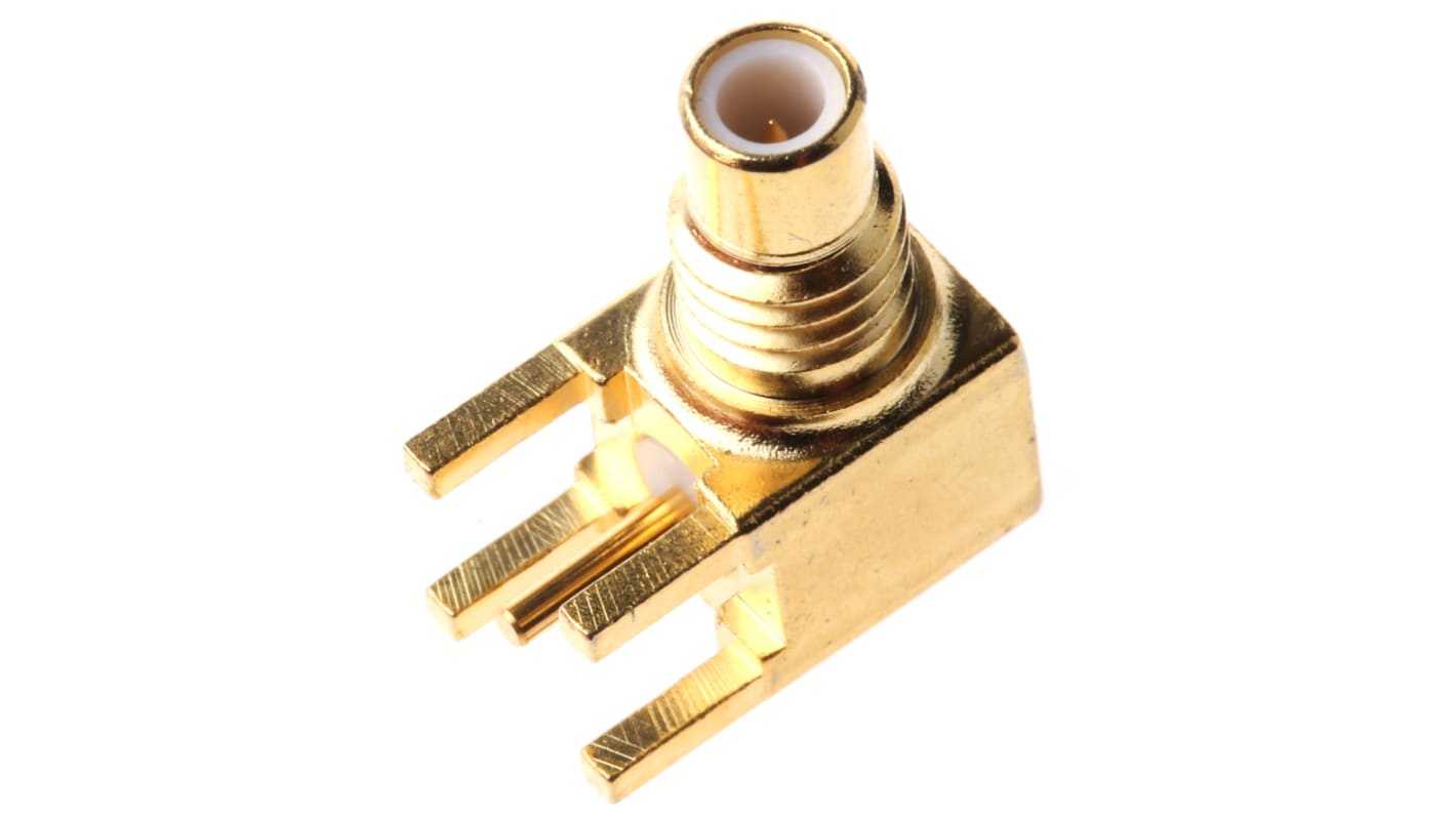 Conector coaxial TE Connectivity 1-1337610-0, Hembra, Ángulo de 90° , Impedancia 50Ω, Orificio Pasante, Terminación de