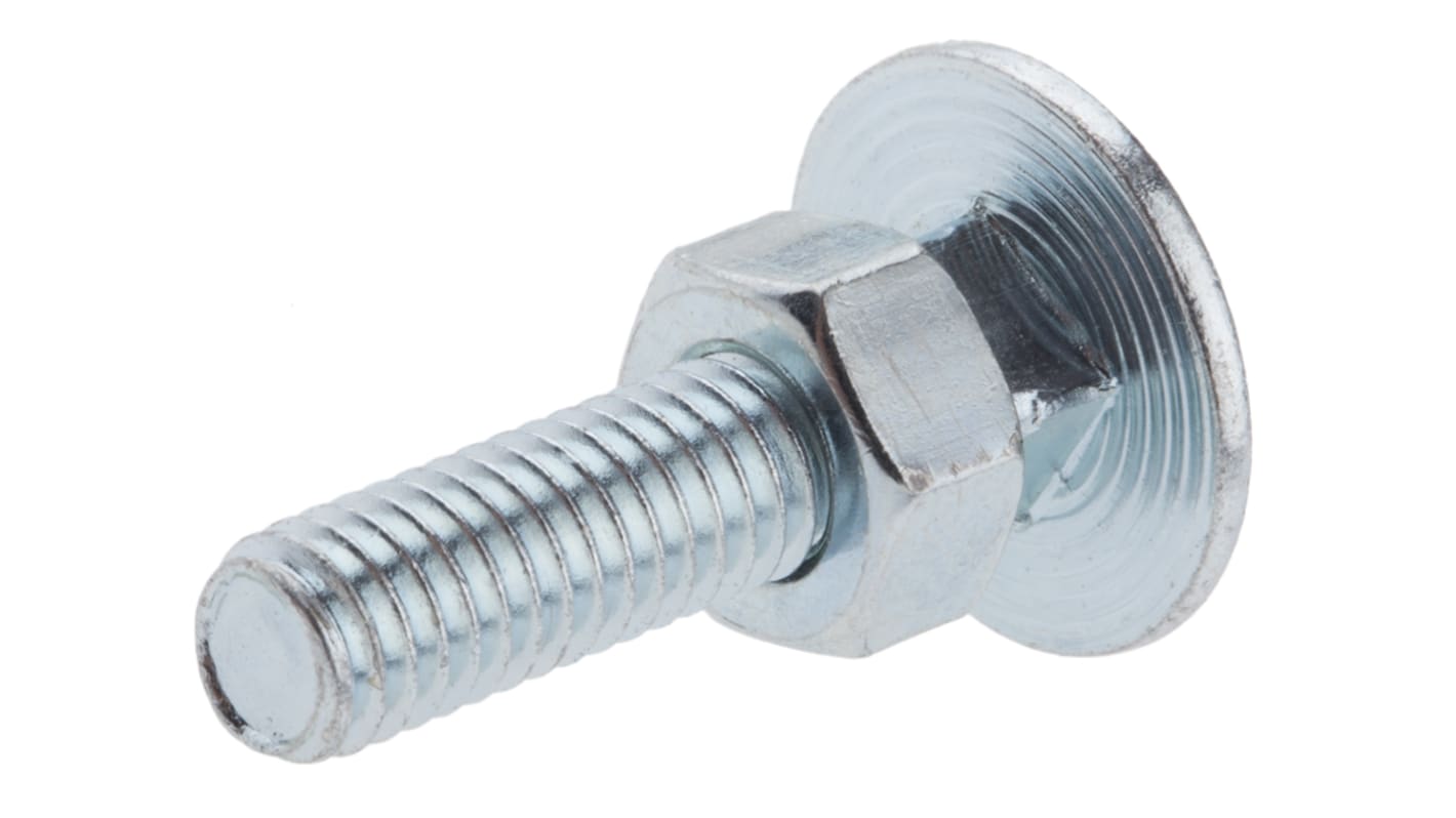 Bright Zinc Plated Steel Coach Bolt, M6 x 25mm