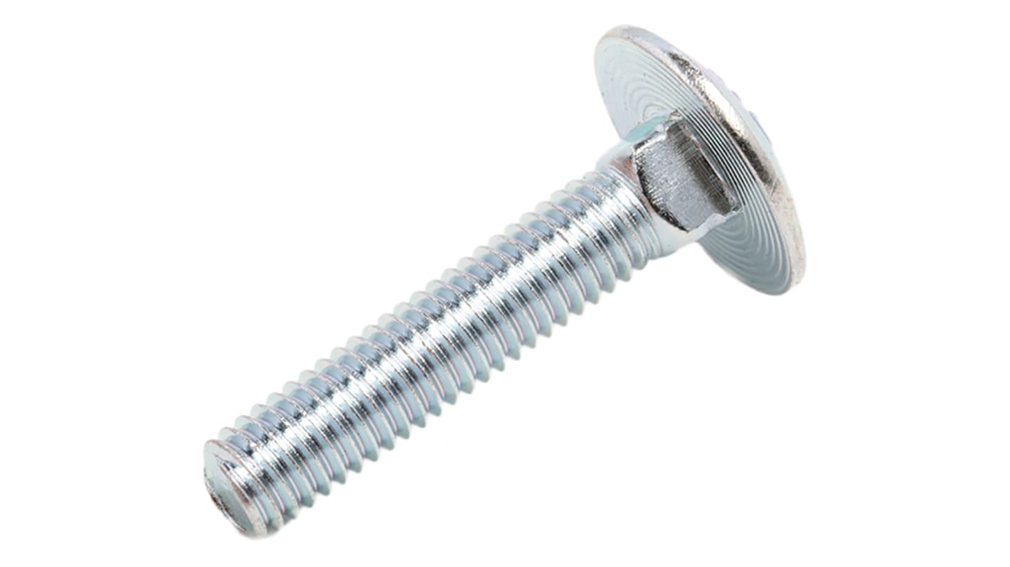 Bright Zinc Plated Steel Coach Bolt, M6 x 30mm RS