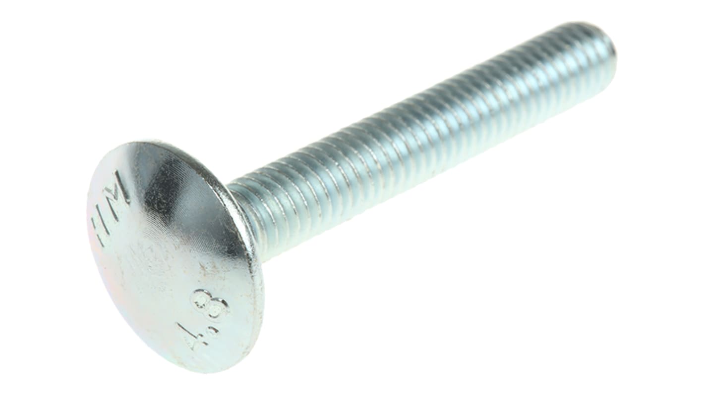 Bright Zinc Plated Steel Coach Bolt, M6 x 40mm