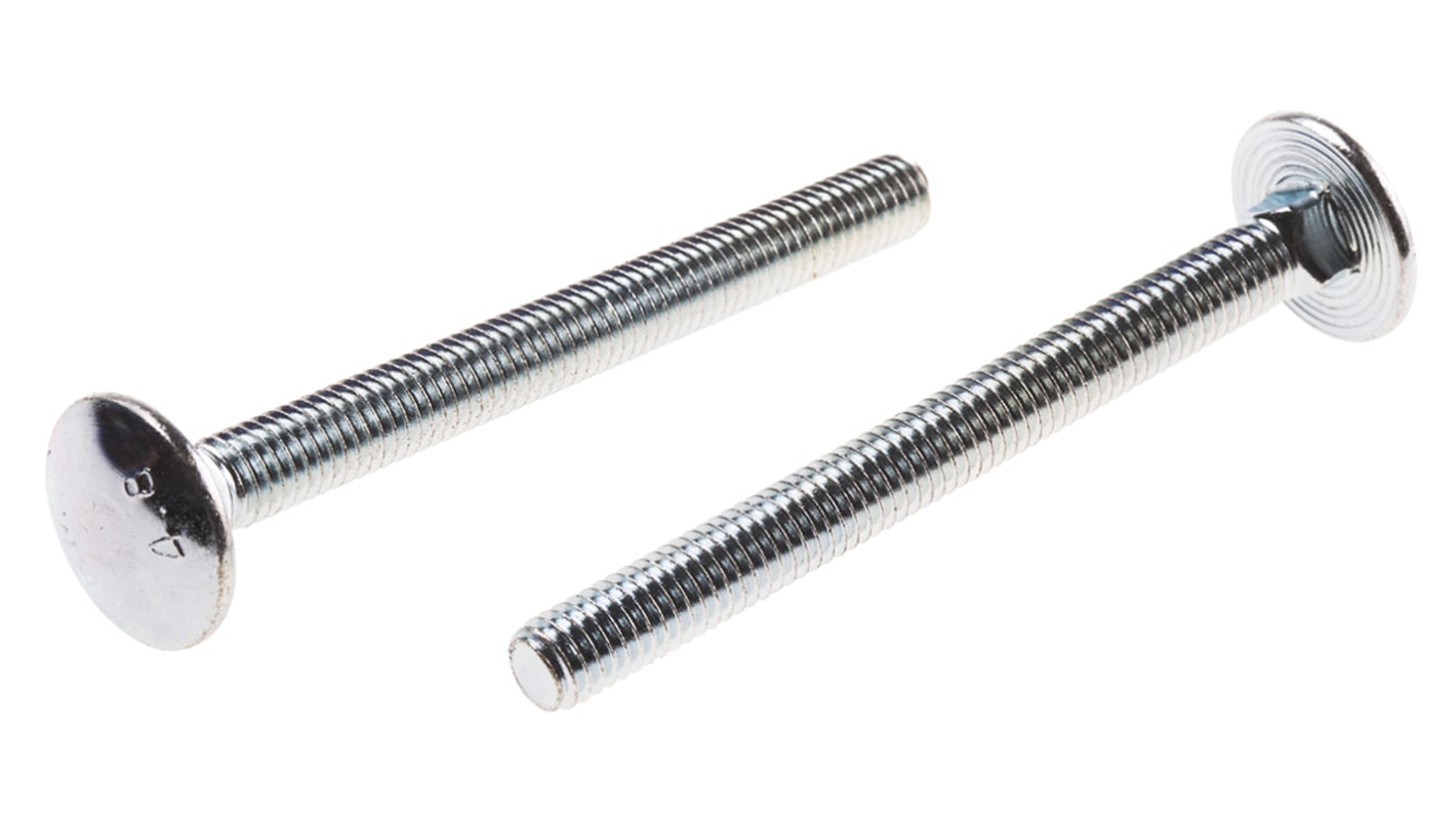 Bright Zinc Plated Steel Coach Bolt, M6 x 65mm RS