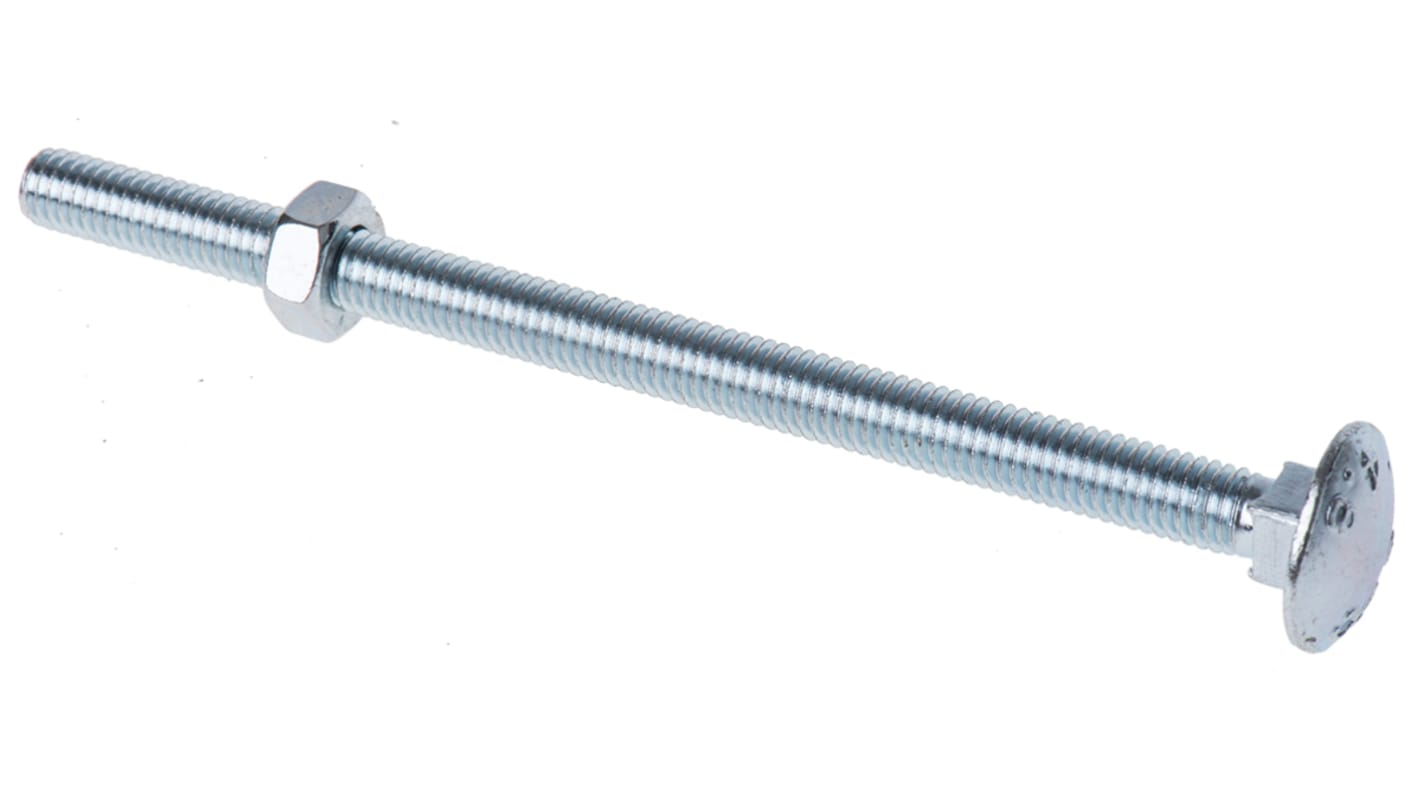 Bright Zinc Plated Steel Coach Bolt, M6 x 100mm RS