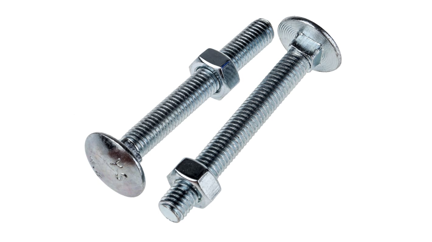 Bright Zinc Plated Steel Coach Bolt, M8 x 65mm