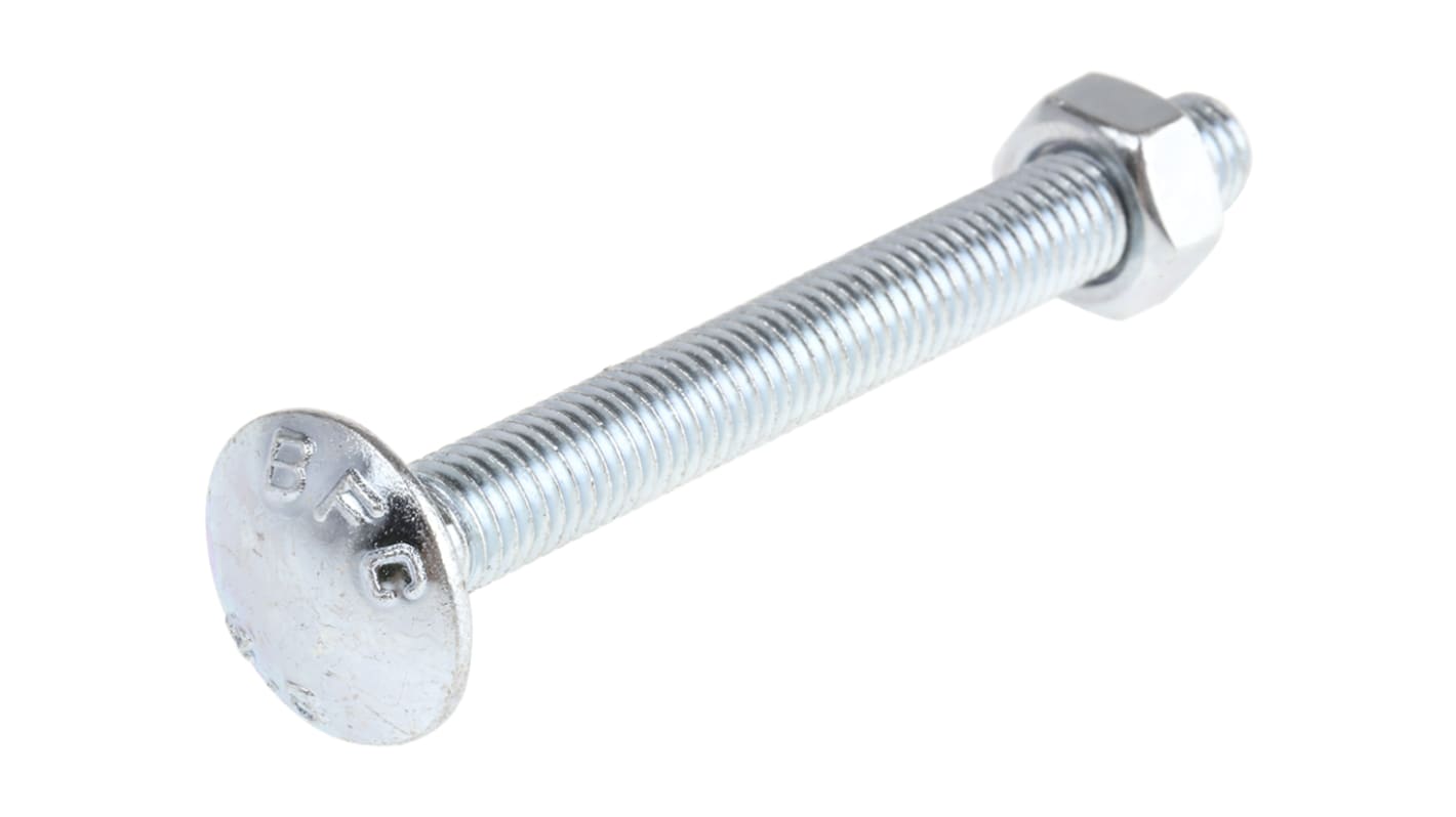Bright Zinc Plated Steel Coach Bolt, M8 x 75mm RS