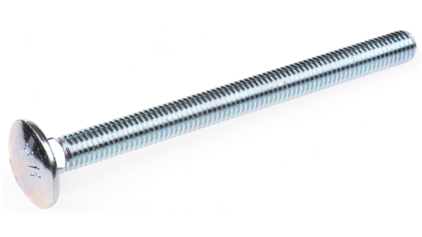 Bright Zinc Plated Steel Coach Bolt, M8 x 100mm RS