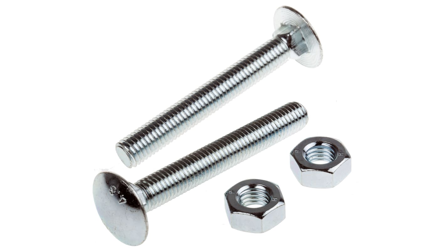 Bright Zinc Plated Steel Coach Bolt, M10 x 75mm RS