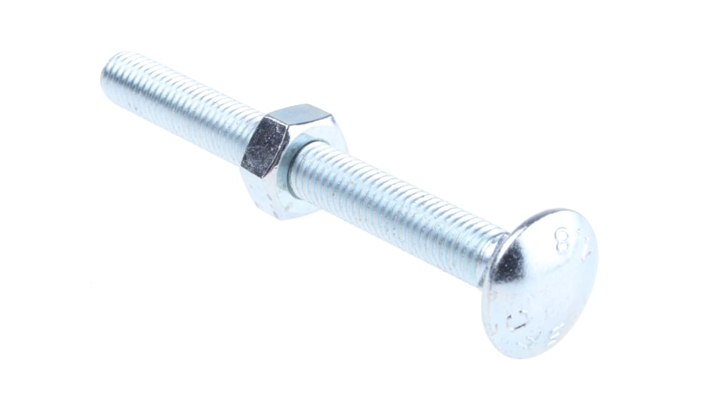 Bright Zinc Plated Steel Coach Bolt, M10 x 100mm