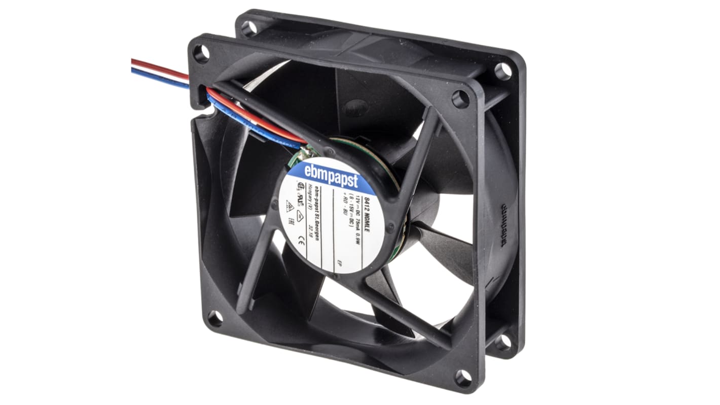 Axiální ventilátor, řada: 8400 N DC, 80 x 80 x 25mm, průtok vzduchu: 45m³/h 900mW 12 V DC