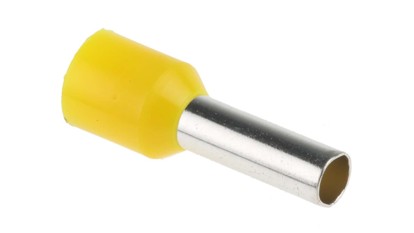 RS PRO Insulated Crimp Bootlace Ferrule, 12mm Pin Length, 3.5mm Pin Diameter, 6mm² Wire Size, Yellow