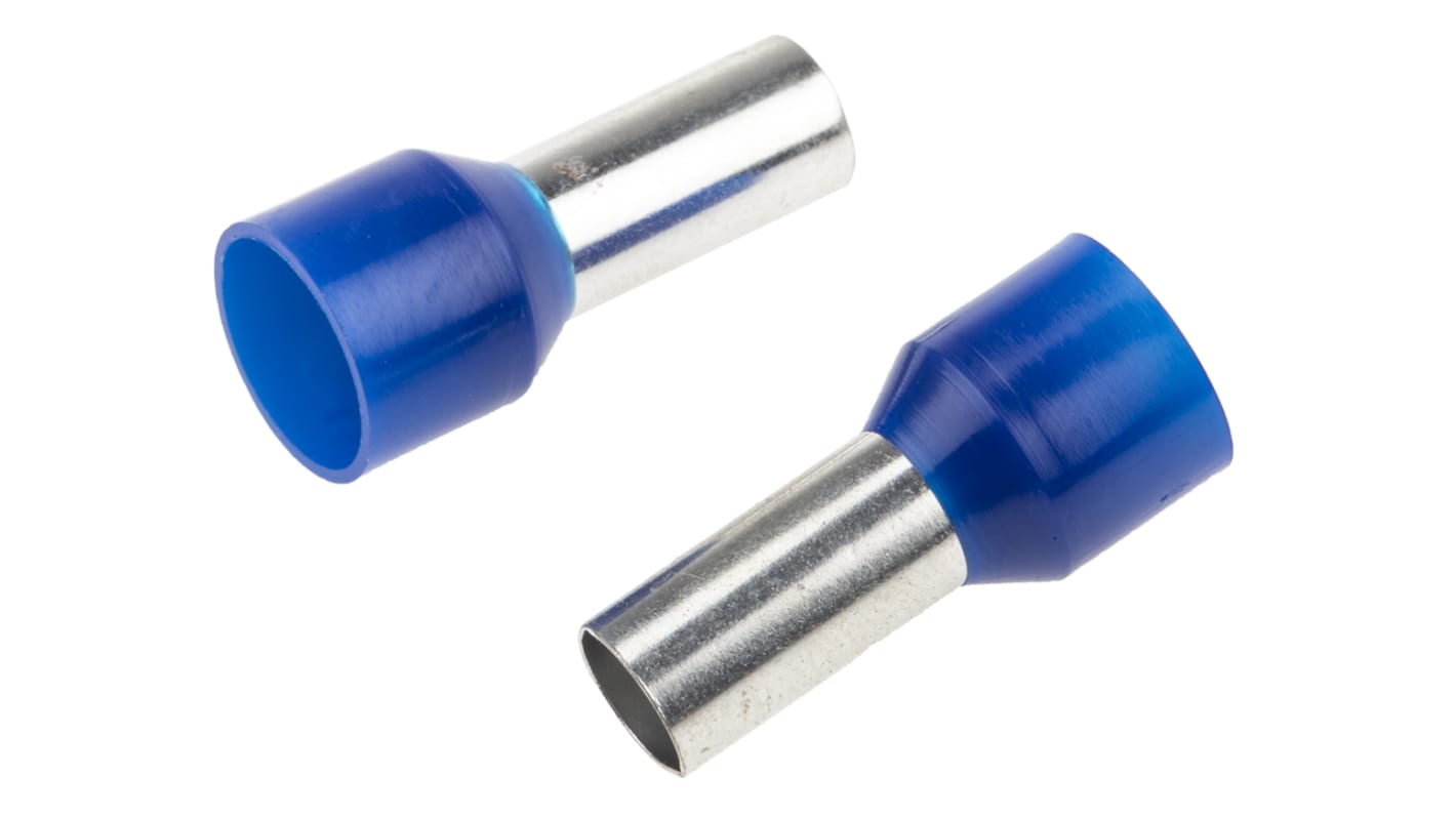 RS PRO Aderendhülsen bis 16mm², Stift ø 5.8mm, Blau, Nylon, 12mm, 24mm, Isoliert, 6AWG max.