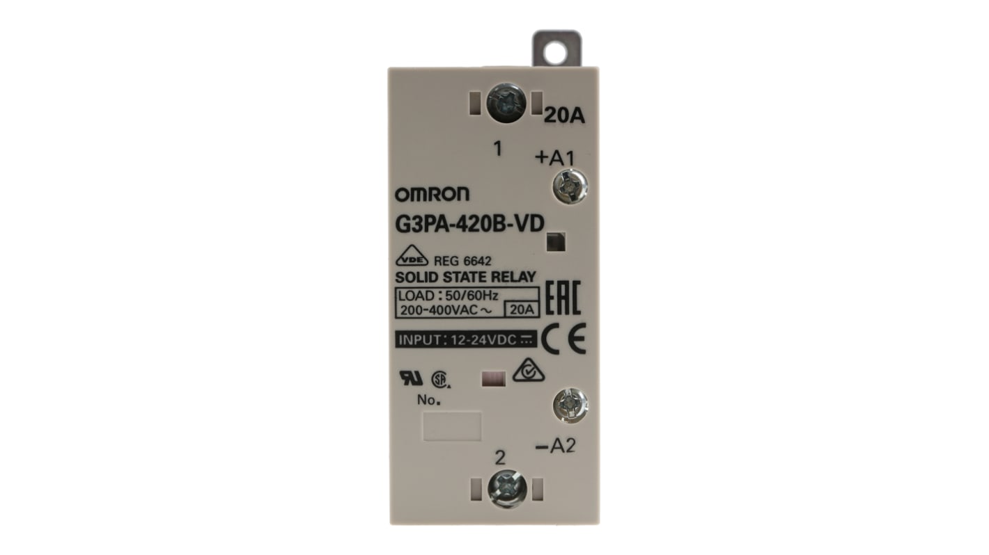 Relé de estado sólido Omron G3PA, contactos SPST-NA, control 9,6 → 30 V dc, carga 150 → 440V ac, 20 A