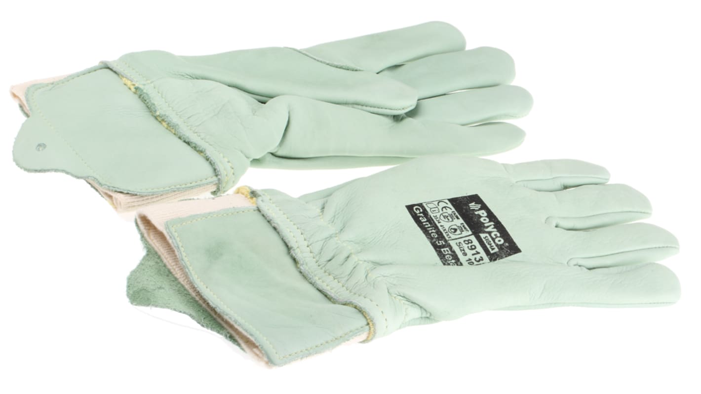 Polyco Healthline Granite 5 Green Kevlar Cut Resistant, Heat Resistant Work Gloves, Size 10, Leather Coating