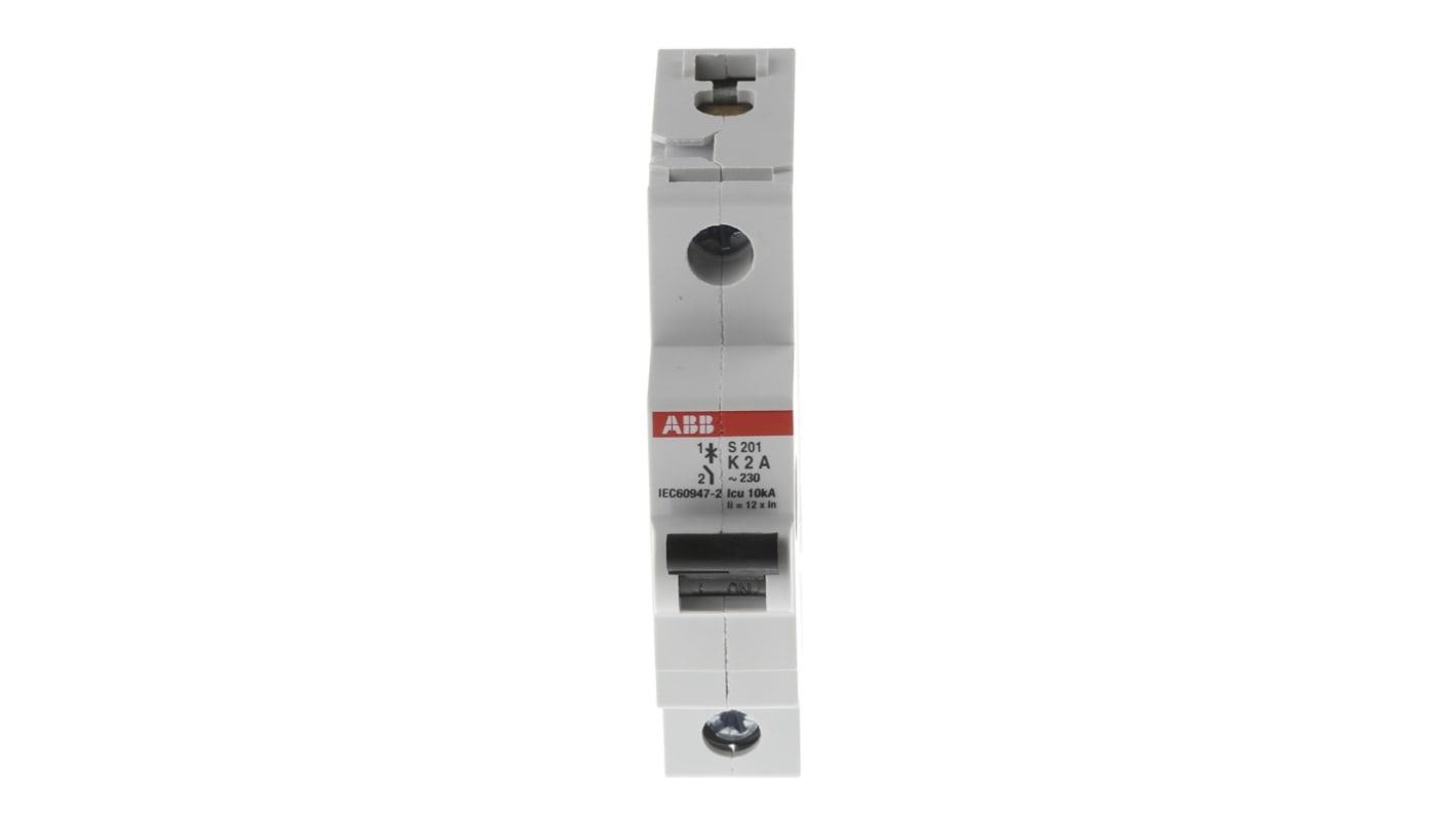 ABB System Pro M Compact S200 MCB, 1P, 2A Curve K, 253V AC, 72V DC, 6 kA Breaking Capacity