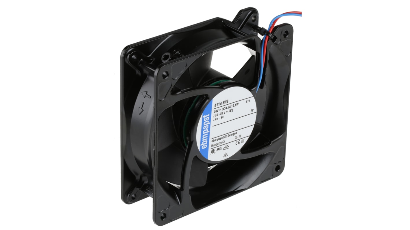 ebm-papst 4100 NH3 - S-Force Series Axial Fan, 24 V dc, DC Operation, 310m³/h, 19.5W, 812mA Max, 119 x 119 x 38mm