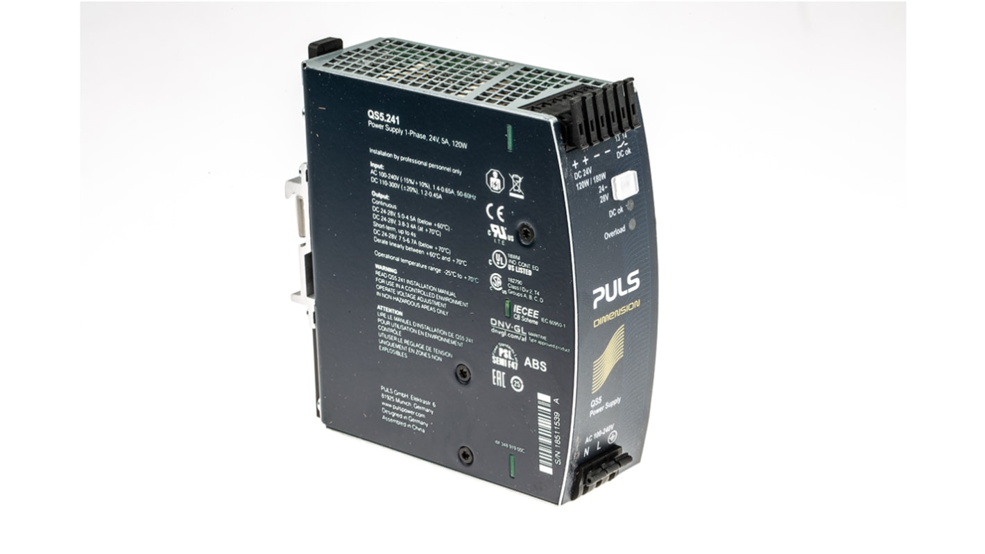 Alimentation pour rail DIN PULS, série DIMENSION Q, 24V c.c.out 5A, 100 → 240V c.a.in, 120W