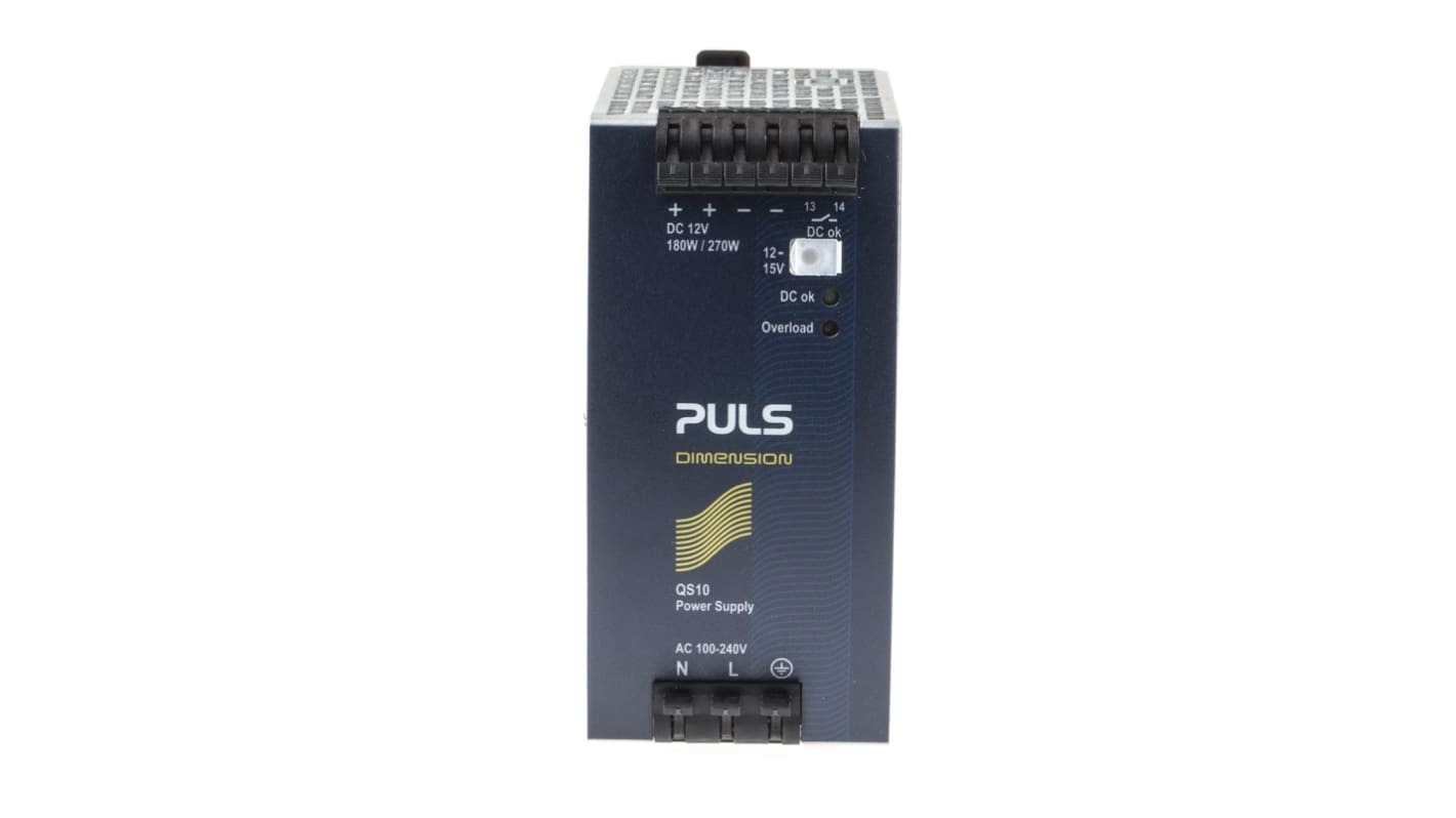 PULS DIMENSION Q Switched Mode DIN Rail Power Supply, 100 → 240V ac ac Input, 12V dc dc Output, 15A Output, 180W