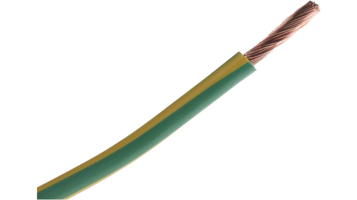 RS PRO Green/Yellow 10 mm² Hook Up Wire, 7 AWG, 80/0.4 mm, 25m, PVC Insulation