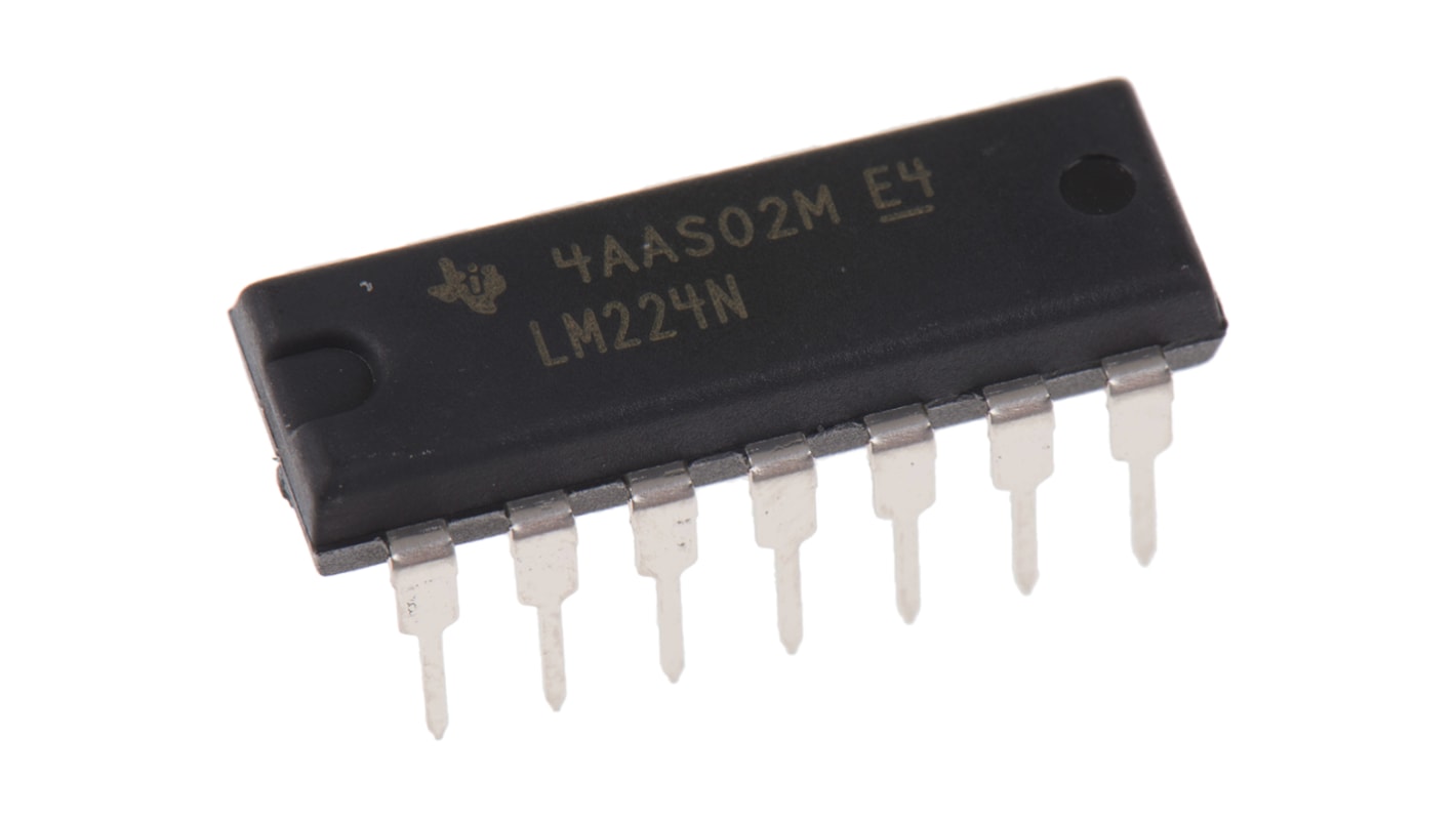 LM224N Op erősítő, típusa:(Precíziós) 1.2MHz, 5 → 28 V, 14-tüskés PDIP Nem