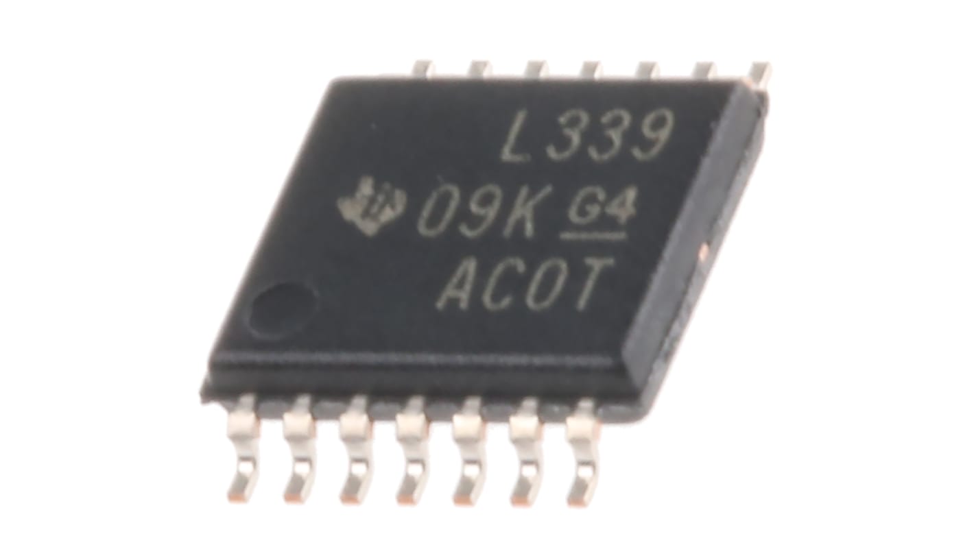 LM339PW Texas Instruments, Quad Comparator, Open Collector O/P, 1.3μs 3 → 28 V 14-Pin TSSOP