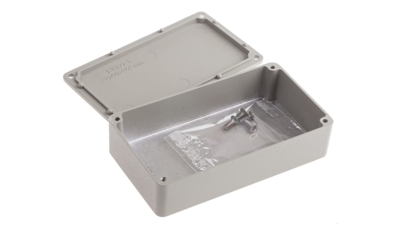 Caja RS PRO de Aluminio Presofundido Gris, 114.5 x 63.6 x 30.3mm, Apantallada