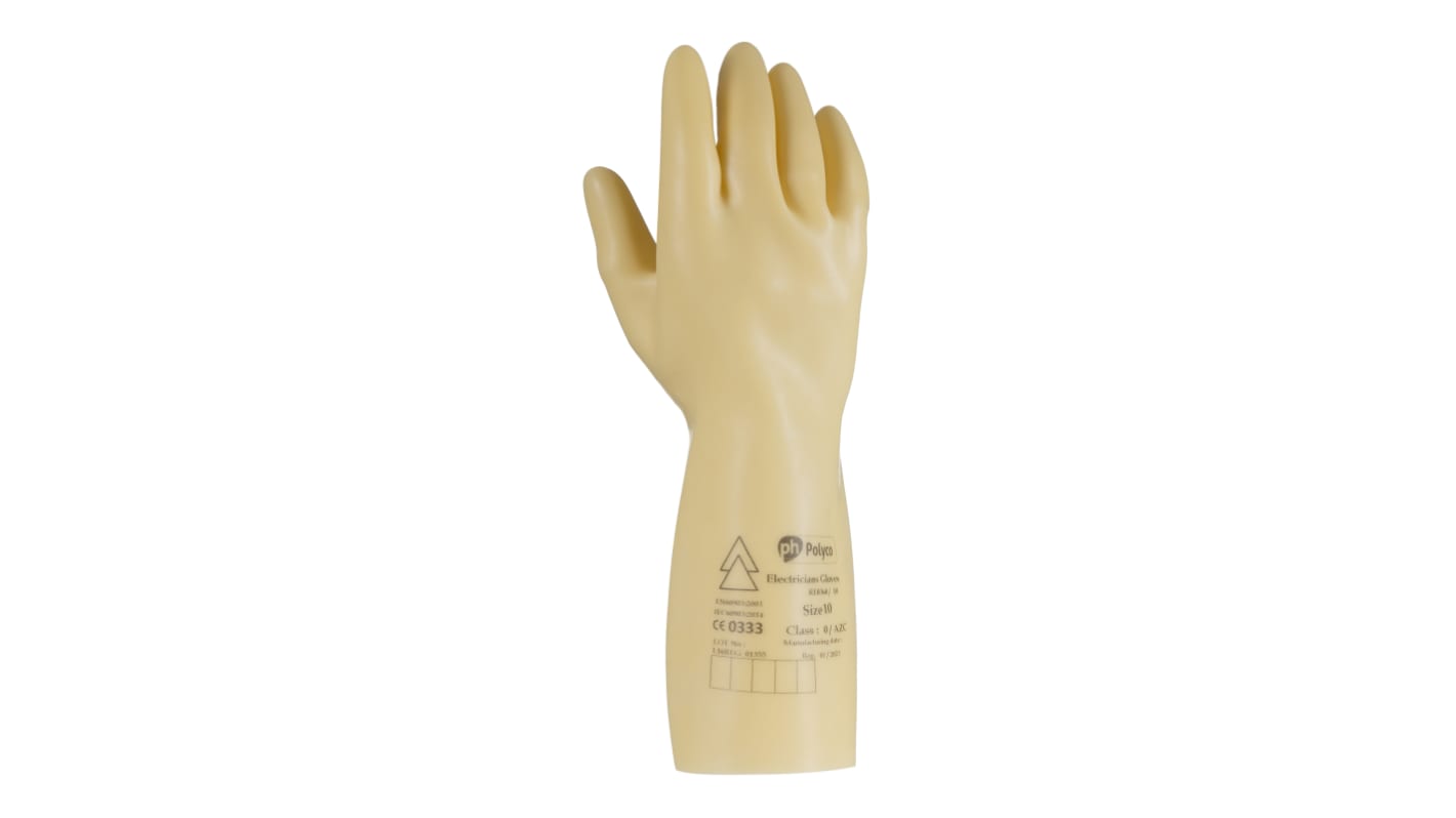 Polyco Healthline Electricians Gloves Yellow Latex Electrical Protection Electrical Insulating Gloves, Size 10, Large,