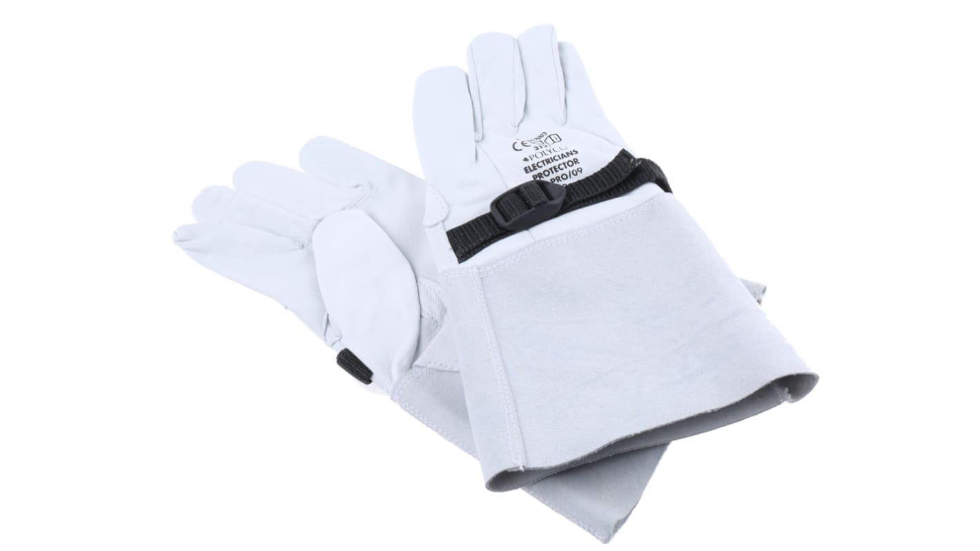 Polyco Healthline Grey Leather Electrical Electricians Gloves, Size 9